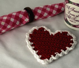 free easy crochet heart coaster red with white border