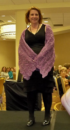Shari modeling her Ebb & Flow shawl