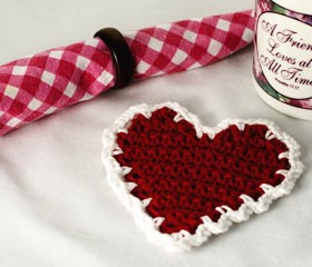 crochet heart coaster