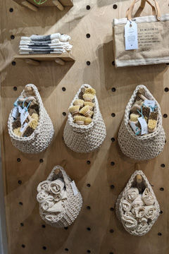Crochet rope baskets on wall