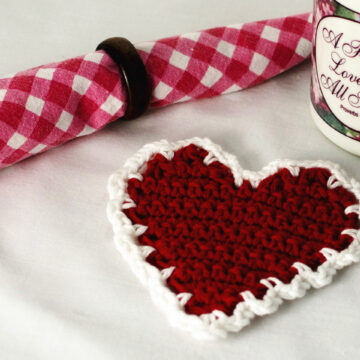 crochet heart coaster